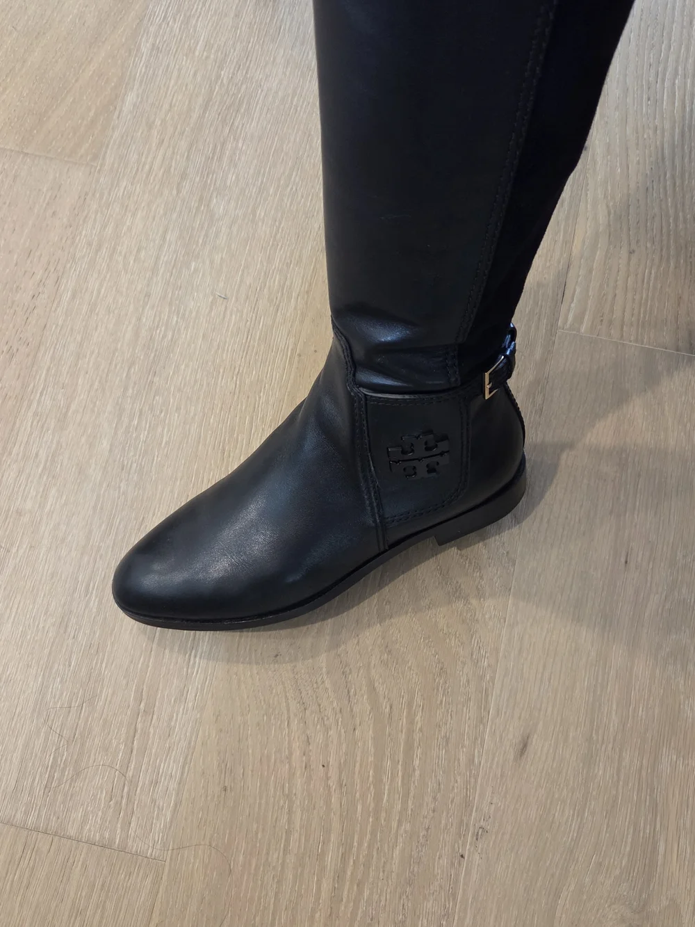 Tory Burch Black Leather & Suede Riding Boots